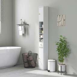 Rackhams Tall Bathroom Cabinet with Drawer and Adjustable Shelves, White - thumbnail 2