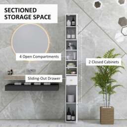 Rackhams Tall Bathroom Cabinet with Drawer and Adjustable Shelves, White - thumbnail 4