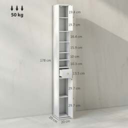 Rackhams Tall Bathroom Cabinet with Drawer and Adjustable Shelves, White - thumbnail 6