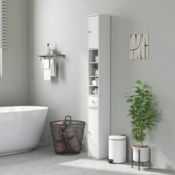 Rackhams Tall Bathroom Cabinet with Drawer and Adjustable Shelves, White