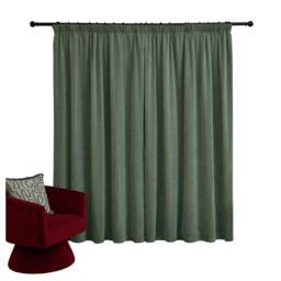 Rackhams Chenille Lined Pencil Pleat Curtains - Green - 183cm x 229cm - Green - 100% Polyester - thumbnail 3