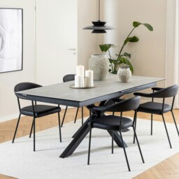 Rackhams Heaven Extendable Dining Table with Ceramic Grey Top 200cm - Black - No - Grey - thumbnail 4