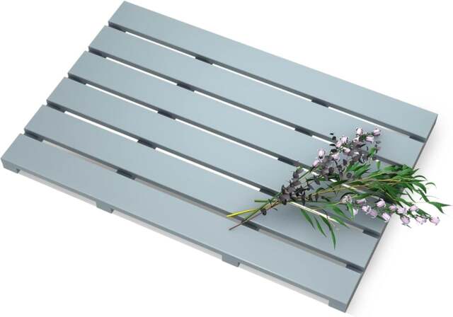 Rackhams Bamboo Bathroom Bath Mat 60x35cm Non-Slip Feet Ideal for Indoor & Outdoor Use Bathroom Duckboard - 1 - Grey - Bamboo