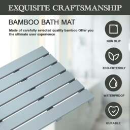 Rackhams Bamboo Bathroom Bath Mat 60x35cm Non-Slip Feet Ideal for Indoor & Outdoor Use Bathroom Duckboard - 1 - Grey - Bamboo - thumbnail 4