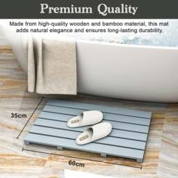 Rackhams Bamboo Bathroom Bath Mat 60x35cm Non-Slip Feet Ideal for Indoor & Outdoor Use Bathroom Duckboard - 1 - Grey - Bamboo - thumbnail 3