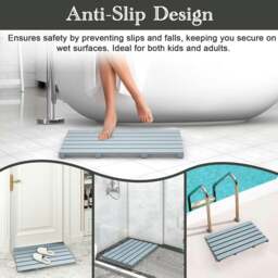 Rackhams Bamboo Bathroom Bath Mat 60x35cm Non-Slip Feet Ideal for Indoor & Outdoor Use Bathroom Duckboard - 1 - Grey - Bamboo - thumbnail 5