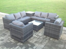 Rackhams Dark Mixed Grey Outdoor Rattan Garden Furniture Set Corner Sofa 2 Tables With 2 Chairs - thumbnail 2