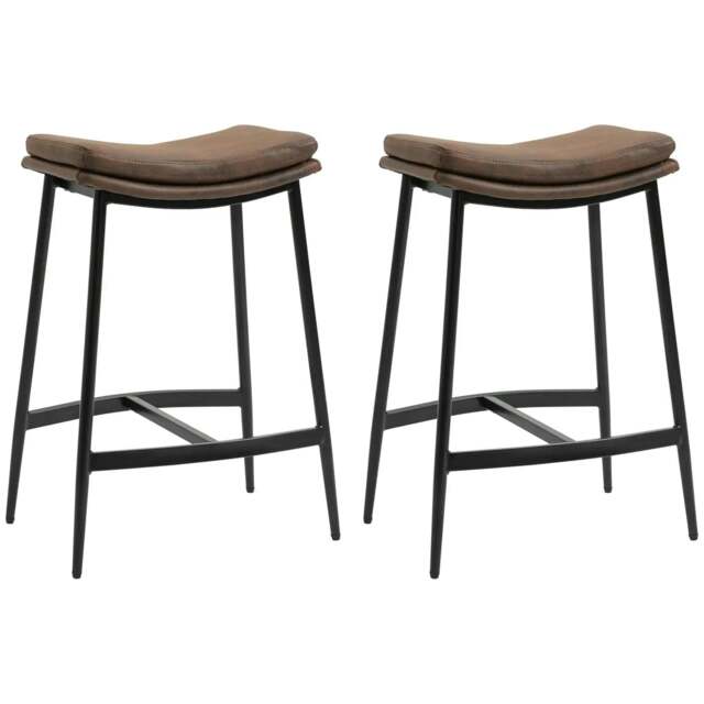 Rackhams Breakfast Bar Stools Set of 2, Microfibre Upholstered Barstools, Industrial Bar Chairs with Curved Seat and Steel Frame, Brown - image 1