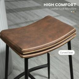 Rackhams Breakfast Bar Stools Set of 2, Microfibre Upholstered Barstools, Industrial Bar Chairs with Curved Seat and Steel Frame, Brown - thumbnail 5