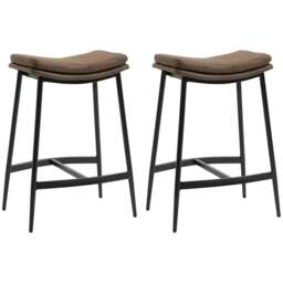 Rackhams Breakfast Bar Stools Set of 2, Microfibre Upholstered Barstools, Industrial Bar Chairs with Curved Seat and Steel Frame, Brown - thumbnail 1