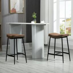 Rackhams Breakfast Bar Stools Set of 2, Microfibre Upholstered Barstools, Industrial Bar Chairs with Curved Seat and Steel Frame, Brown - thumbnail 2