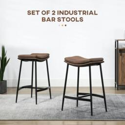 Rackhams Breakfast Bar Stools Set of 2, Microfibre Upholstered Barstools, Industrial Bar Chairs with Curved Seat and Steel Frame, Brown - thumbnail 4