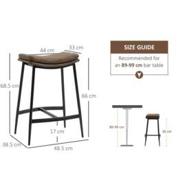 Rackhams Breakfast Bar Stools Set of 2, Microfibre Upholstered Barstools, Industrial Bar Chairs with Curved Seat and Steel Frame, Brown - thumbnail 3
