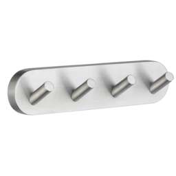 Rackhams Brushed Chrome Quadruple Towel Hook Rail 40mm x 178mm Wall Mounted Bathroom Rounded Robe Hooks Clothes Hanger Coat Peg