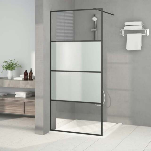 Rackhams Walk-in Shower Wall Black 90x195 cm Half Frosted ESG Glass