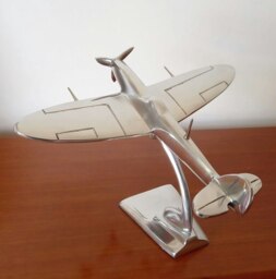 Rackhams Spitfire Aeroplane Home Ornament Aluminium Plane Sculpture - 1 - Polished Aluminium - Silver - thumbnail 3