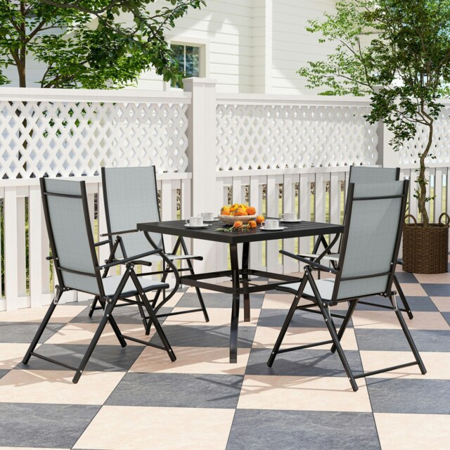 Rackhams 5 PCs Garden Dining Set, Folding Chairs and Metal Top Table, Grey - Grey - Galvanised Steel, Texteline - 94L x 94W x 71Hcm - image 1