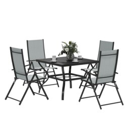 Rackhams 5 PCs Garden Dining Set, Folding Chairs and Metal Top Table, Grey - Grey - Galvanised Steel, Texteline - 94L x 94W x 71Hcm - thumbnail 2