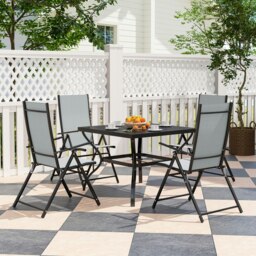 Rackhams 5 PCs Garden Dining Set, Folding Chairs and Metal Top Table, Grey - Grey - Galvanised Steel, Texteline - 94L x 94W x 71Hcm - thumbnail 1