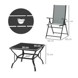 Rackhams 5 PCs Garden Dining Set, Folding Chairs and Metal Top Table, Grey - Grey - Galvanised Steel, Texteline - 94L x 94W x 71Hcm - thumbnail 5