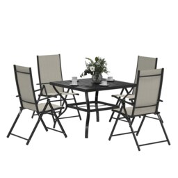 Rackhams 5 PCs Garden Dining Set, Folding Chairs and Metal Top Table, Grey - Grey - Galvanised Steel, Texteline - 94L x 94W x 71Hcm - thumbnail 6