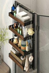 Rackhams 4 Tier Hanging Detachable Shower Caddy Shelf Kitchen Pantry Organizer Over Door No Drilling - Brown - thumbnail 3