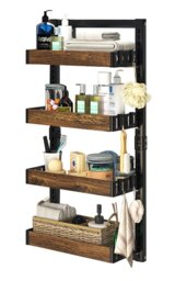 Rackhams 4 Tier Hanging Detachable Shower Caddy Shelf Kitchen Pantry Organizer Over Door No Drilling - Brown - thumbnail 4