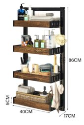 Rackhams 4 Tier Hanging Detachable Shower Caddy Shelf Kitchen Pantry Organizer Over Door No Drilling - Brown - thumbnail 5