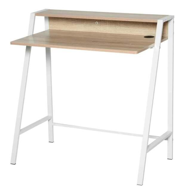 Rackhams Writing Desk Computer Table Home Office PC Laptop Workstation Storage Shelf 84L x 45W cm White and Oak - image 1