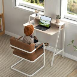 Rackhams Writing Desk Computer Table Home Office PC Laptop Workstation Storage Shelf 84L x 45W cm White and Oak - thumbnail 6