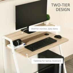 Rackhams Writing Desk Computer Table Home Office PC Laptop Workstation Storage Shelf 84L x 45W cm White and Oak - thumbnail 3