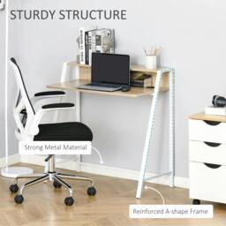 Rackhams Writing Desk Computer Table Home Office PC Laptop Workstation Storage Shelf 84L x 45W cm White and Oak - thumbnail 4
