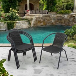 Rackhams Set of 6 Stacking Patio Dining Side Chairs for All Weather Outdoor Bistro Garden - thumbnail 2