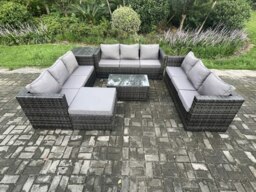 Rackhams 10 Seater Outdoor Lounge Sofa Set Wicker PE Rattan Garden Furniture Set with Oblong Coffee Table Side Table Big Footstool Dark Grey Mixed - thumbnail 2
