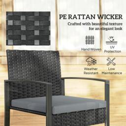 Rackhams Rattan Bistro Set, 3 PCS Garden Furniture with Cushion, Light Grey - thumbnail 5
