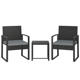 Rackhams Rattan Bistro Set, 3 PCS Garden Furniture with Cushion, Light Grey - thumbnail 2