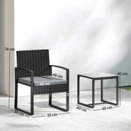Rackhams Rattan Bistro Set, 3 PCS Garden Furniture with Cushion, Light Grey - thumbnail 3