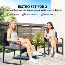 Rackhams Rattan Bistro Set, 3 PCS Garden Furniture with Cushion, Light Grey - thumbnail 4