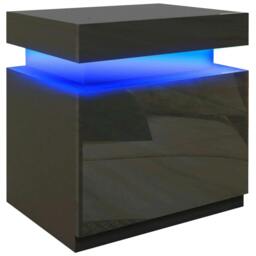 Rackhams Black Bedside Table with LED Light, High Gloss Front Nightstand with 2 Drawers, for Living Room, Bedroom - thumbnail 1