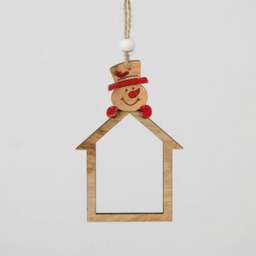 Rackhams 35cm Wooden Christmas Hanging Decoration Snowman Head Home Shape with Twine - 35cm x 25cm x 2.5cm - Wood - Garden - thumbnail 2