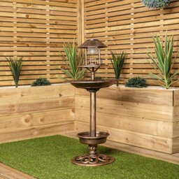 Rackhams 1.1m Bronze Effect Resin Garden Bird Bath & Table with Solar Light - thumbnail 2