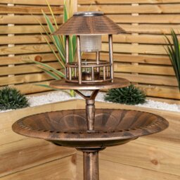 Rackhams 1.1m Bronze Effect Resin Garden Bird Bath & Table with Solar Light - thumbnail 3