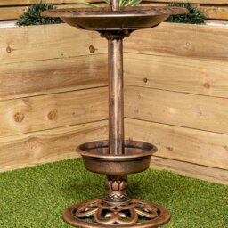 Rackhams 1.1m Bronze Effect Resin Garden Bird Bath & Table with Solar Light - thumbnail 5