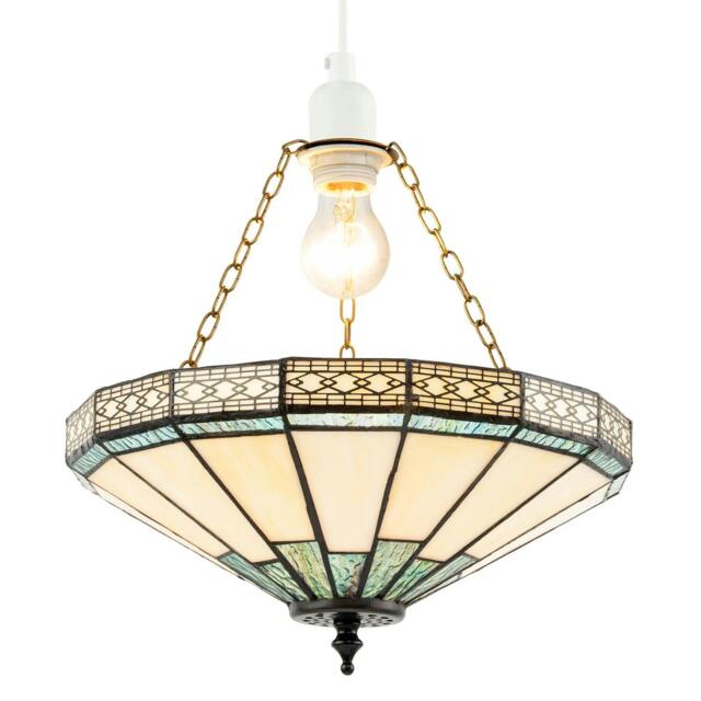 Rackhams 1920s Vintage Tiffany Pendant Light Shade with Emerald Green Glass - image 1