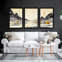 Rackhams Japanese Landscape Artwork - set of 3 wall art prints - 16 x 22 inches / 40.65 cm x 56 cm - Polyester Canvas 260 gsm - Canvas wrapped - thumbnail 2