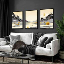 Rackhams Japanese Landscape Artwork - set of 3 wall art prints - 16 x 22 inches / 40.65 cm x 56 cm - Polyester Canvas 260 gsm - Canvas wrapped - thumbnail 1