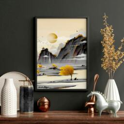 Rackhams Japanese Landscape Artwork - set of 3 wall art prints - 16 x 22 inches / 40.65 cm x 56 cm - Polyester Canvas 260 gsm - Canvas wrapped - thumbnail 6