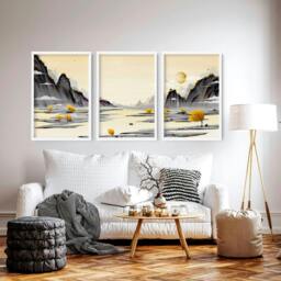 Rackhams Japanese Landscape Artwork - set of 3 wall art prints - 16 x 22 inches / 40.65 cm x 56 cm - Polyester Canvas 260 gsm - Canvas wrapped - thumbnail 3