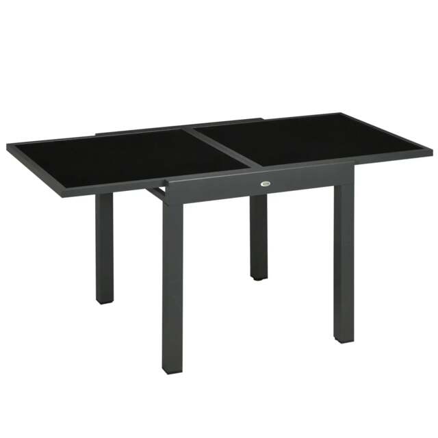 Rackhams Extending Garden Table, Outdoor Dining Table with Aluminium Frame and Tempered Glass Tabletop, 80/160 x 80 x 75 cm, Black - image 1
