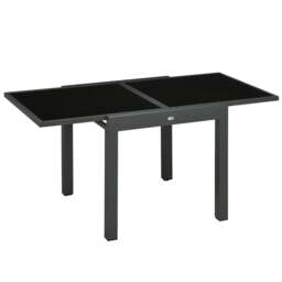 Rackhams Extending Garden Table, Outdoor Dining Table with Aluminium Frame and Tempered Glass Tabletop, 80/160 x 80 x 75 cm, Black - thumbnail 1